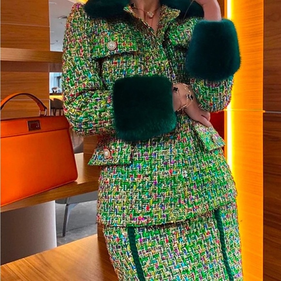 STYLEWE Green and Yellow Blazer with Short Sleeves and Textured Fabric - Picture 3 of 3